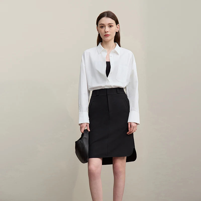 Mid Skirt 2026 Summer New Casual Workwear Style A-Line Skirt Women's solid Versatile Side Slit Women's clothing 12642098