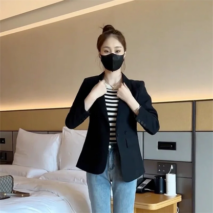 Suit Jacket Spring 2025 New Women Blazers Casual Notched Female Chic Coat Slim One Button Temperament Suit Coats Khaki Outwear