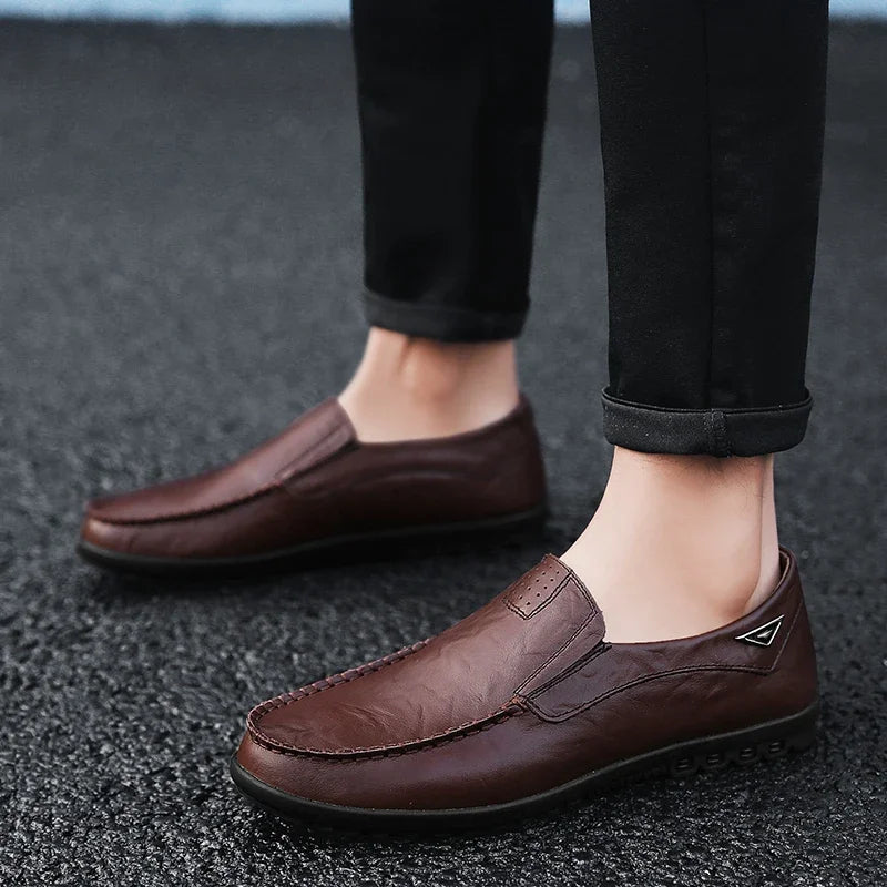 Genuine Leather Men Casual Shoes Luxury Brand Mens Loafers Moccasins Breathable Slip on Black Driving Shoes Plus Size 37-47