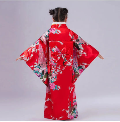 Kids Japanese Kimono Bathrobe Gown Japan Style Flower Yukata Dress Vintage Haori For Girl Halloween Cosplay Traditional Costume