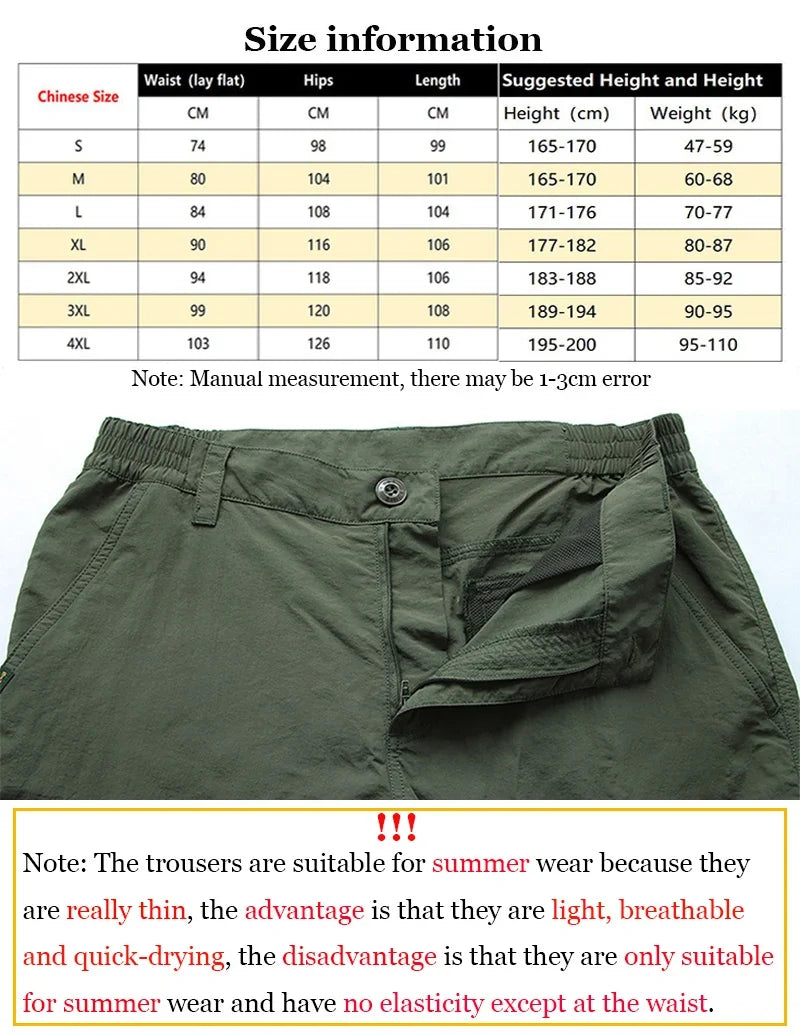 Summer Men's Quick Drying Pants Sports Outdoor Mountaineering Waterproof Large Size Multi Pocket Workwear Trousers