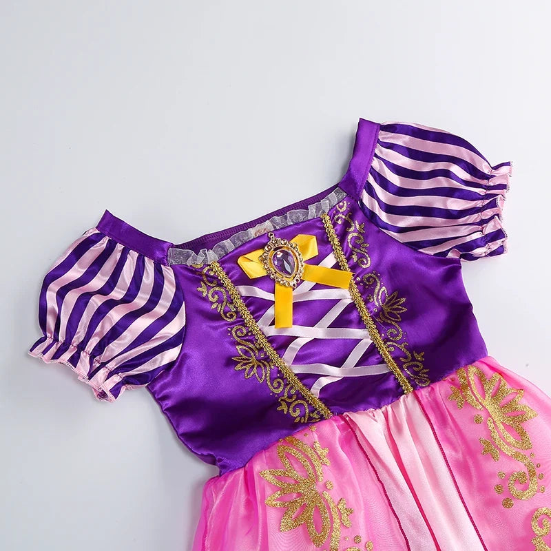Disney Rapunzel Princess Dress Girl Purple Puff Sleeve Cosplay Tangled Costume Halloween Vestido Kids Birthday Ball Gown Clothes