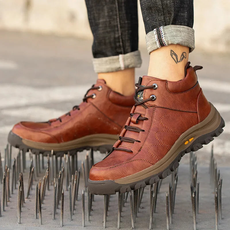 Men Leather Safety Work Boots Steel Toe Puncture-proof Indestructible Safety Shoes Staleneus Construction Welding Work Boots