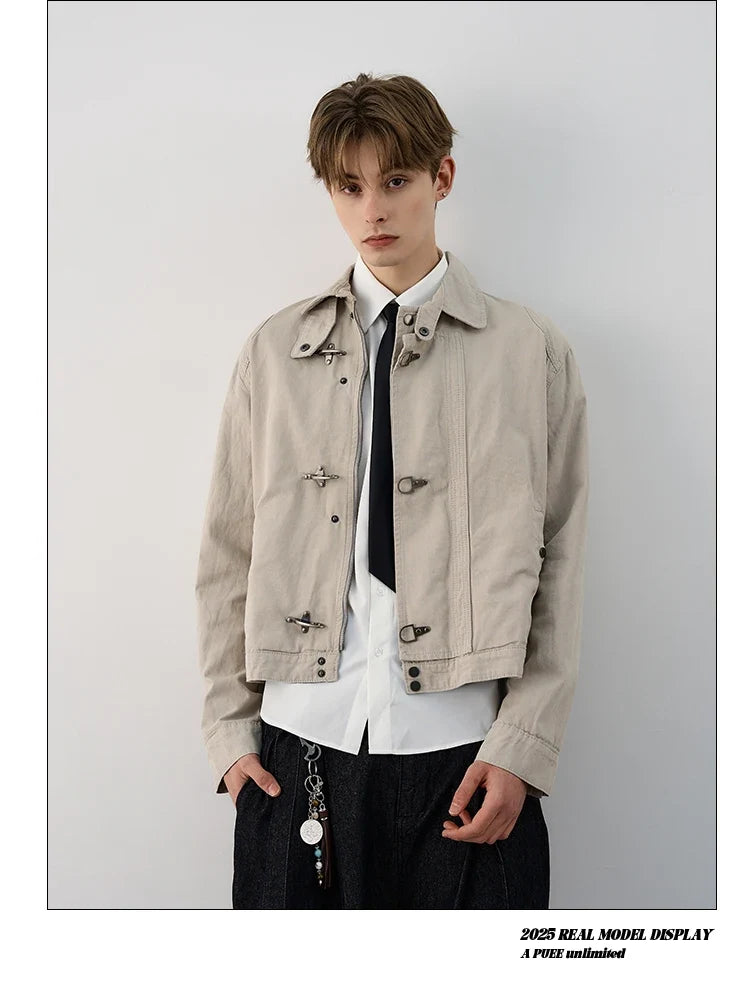 Harajuku Retro Black Gothic High Street Airplane Buckle Jacket for Men and Women Korean Fashion Y2k American Retro Casual Jacket