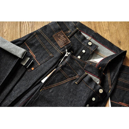 Mens Jeans Boxing Selvedge Denim Jeans Color Cotton Jeans for Men Silver Buttons Taper Fit  12.5 Oz