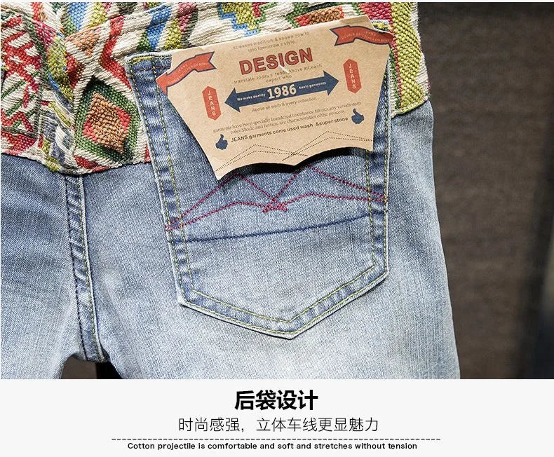 New Summer Fashion Trend Ripped Straight Tube Printed Denim Shorts Men's Casual Loose Comfortable Sports High Quality Pants