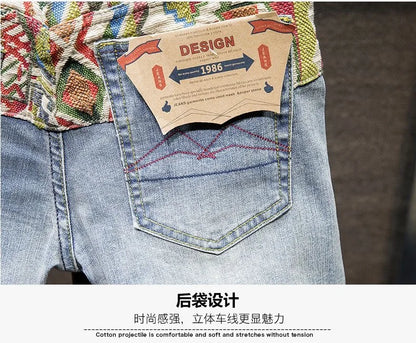 New Summer Fashion Trend Ripped Straight Tube Printed Denim Shorts Men's Casual Loose Comfortable Sports High Quality Pants