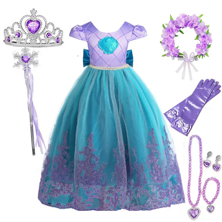 2026 Girls Birthday Mermaid Shell Dress Children Christmas Ball Gown Ariel Costume Halloween Cosplay Princess Siren Robes Dress