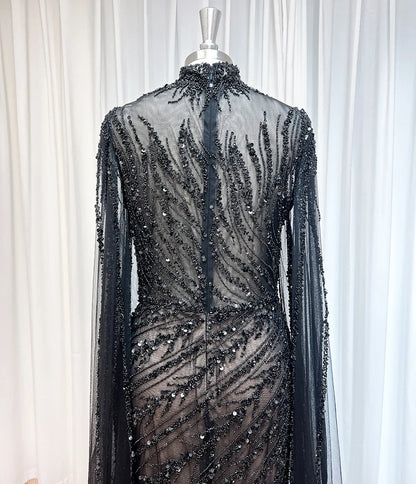 Luxury Beaded Evening Dress Cape Sleeve Dubai Sheer Neck Mermaid Formal Prom Wedding Party Gown Customized 2026