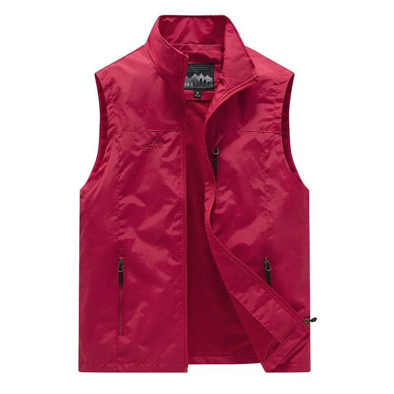 Spring New Men Waistcoat Outdoor Leisure Solid Color Vest Young Middle-aged Photography Fishing Casual Vest Jacket Male