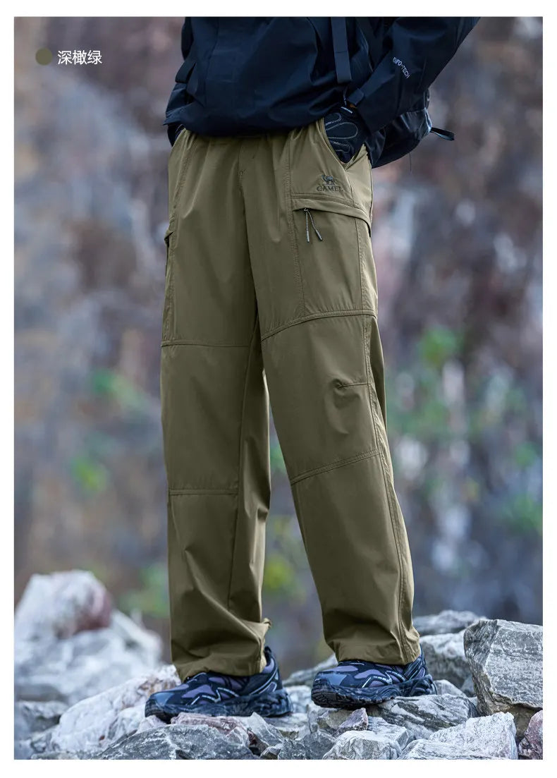 Men's Outdoor Hiking Pants 2026 Summer Sports Waterproof Straight Paratrooper Light Loose Mountaineering Pants