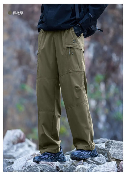 Men's Outdoor Hiking Pants 2026 Summer Sports Waterproof Straight Paratrooper Light Loose Mountaineering Pants