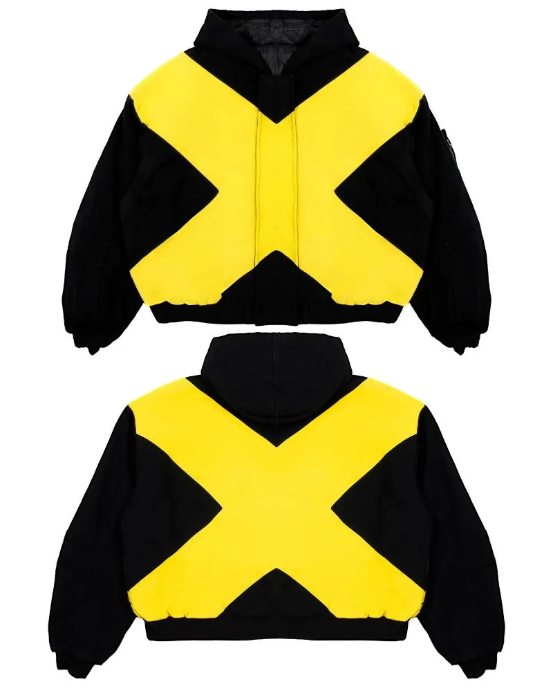 2026 American fashion brand black and yellow cross-shaped jacket high street style loose stand-up collar zipper cardigan jackett