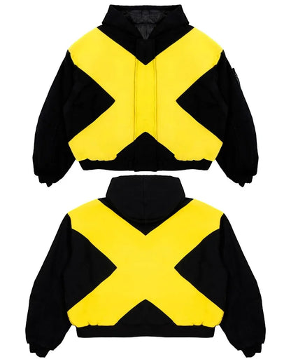 2026 American fashion brand black and yellow cross-shaped jacket high street style loose stand-up collar zipper cardigan jackett