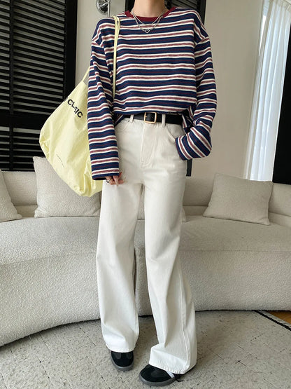 Spring women's fashionable and simple commuting temperament, high waist wide leg straight leg slimming jeans