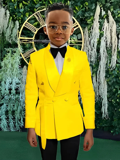 High Quality Boys Shawl Lapel Suits 2 PiecesJacket Pants For Stage Performance Double Breasted Kids Suit Set Wedding Guest Wear