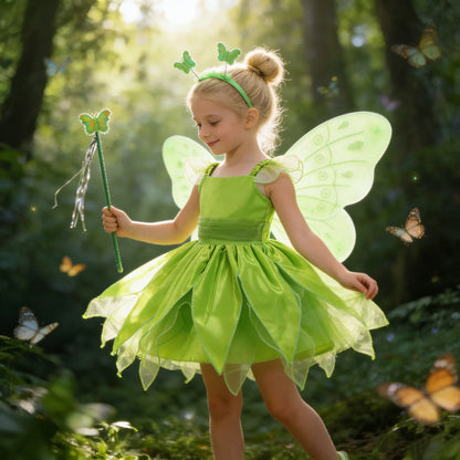 Childern Flower Fairy Dress Up Girls Princess Dress With Wings Halloween Elves Costume Carnival Party Tinkerbell Bell Dress