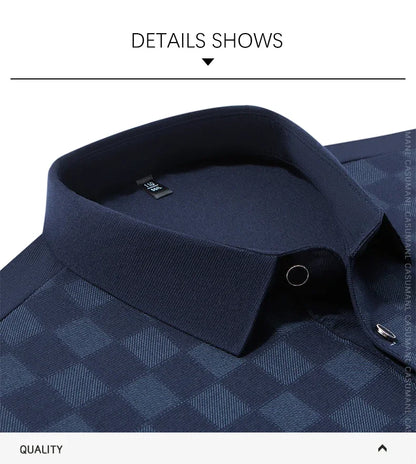 Polo Shirts for Man Autumn Business Slim Fit Long Sleeve T Shirt Men 2026 New Casual Loose Pullover Plaid Men Tops & Tees