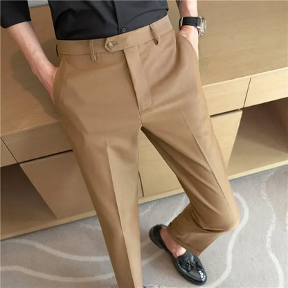 2024 New Men's Slim Fit Tapered Dress Pants Apricot Pearlescent Texture Business Casual Suit Trousers Spring Clothes