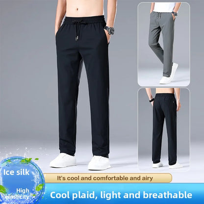 High Quality Ice Silk Stretch New Brand Casual Fashion Elastic Strappy Long Pants Street Style Pencil Teens Trousers Men Clothes