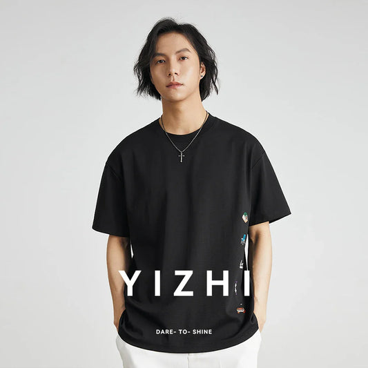 Men's American Retro Short-sleeved T-shirt Men's 2026 Summer New Loose Half-sleeved Embroidered Round Neck Bottoming Shirt