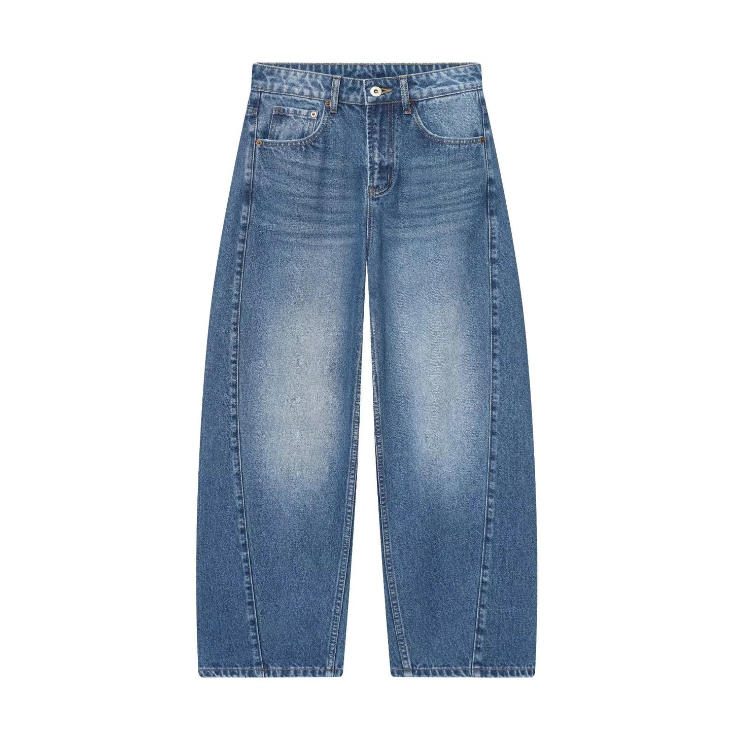 European and American style 2025 winter new women's clothing mid waist balloon version sickle bending knife jeans