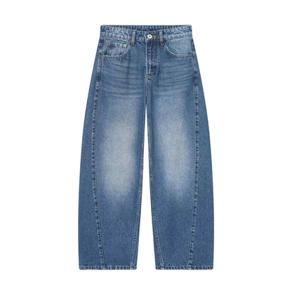 European and American style 2025 winter new women's clothing mid waist balloon version sickle bending knife jeans