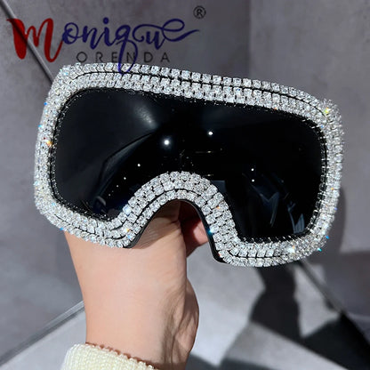Oversized Punk One-piece Goggle Sunglasses Women Luxury Rhinestones Sunglasses For Men Female Shades Eyewear gafas de sol