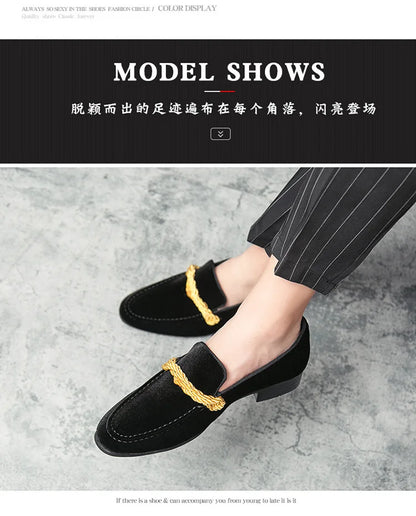 British Style Men Loafers Fashionable Classic Suede Deerskin Casual Dress Brooch Twisted Personality Small Leather Shoes 38-48