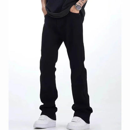 Man Solid Color Loose Fit Jeans Unisex 2025 Spring Summer New Pants American Casual Fashion Slimming Micro Flared Trousers Style