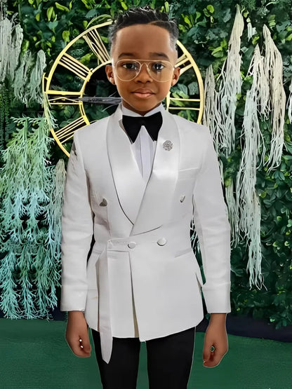 High Quality Boys Shawl Lapel Suits 2 PiecesJacket Pants For Stage Performance Double Breasted Kids Suit Set Wedding Guest Wear