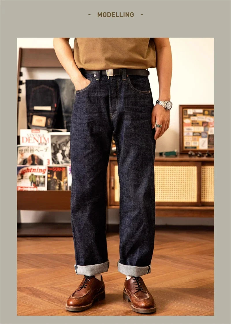 WWII Model Wide Straight Jeans One Wash 14oz Selvedge Denim