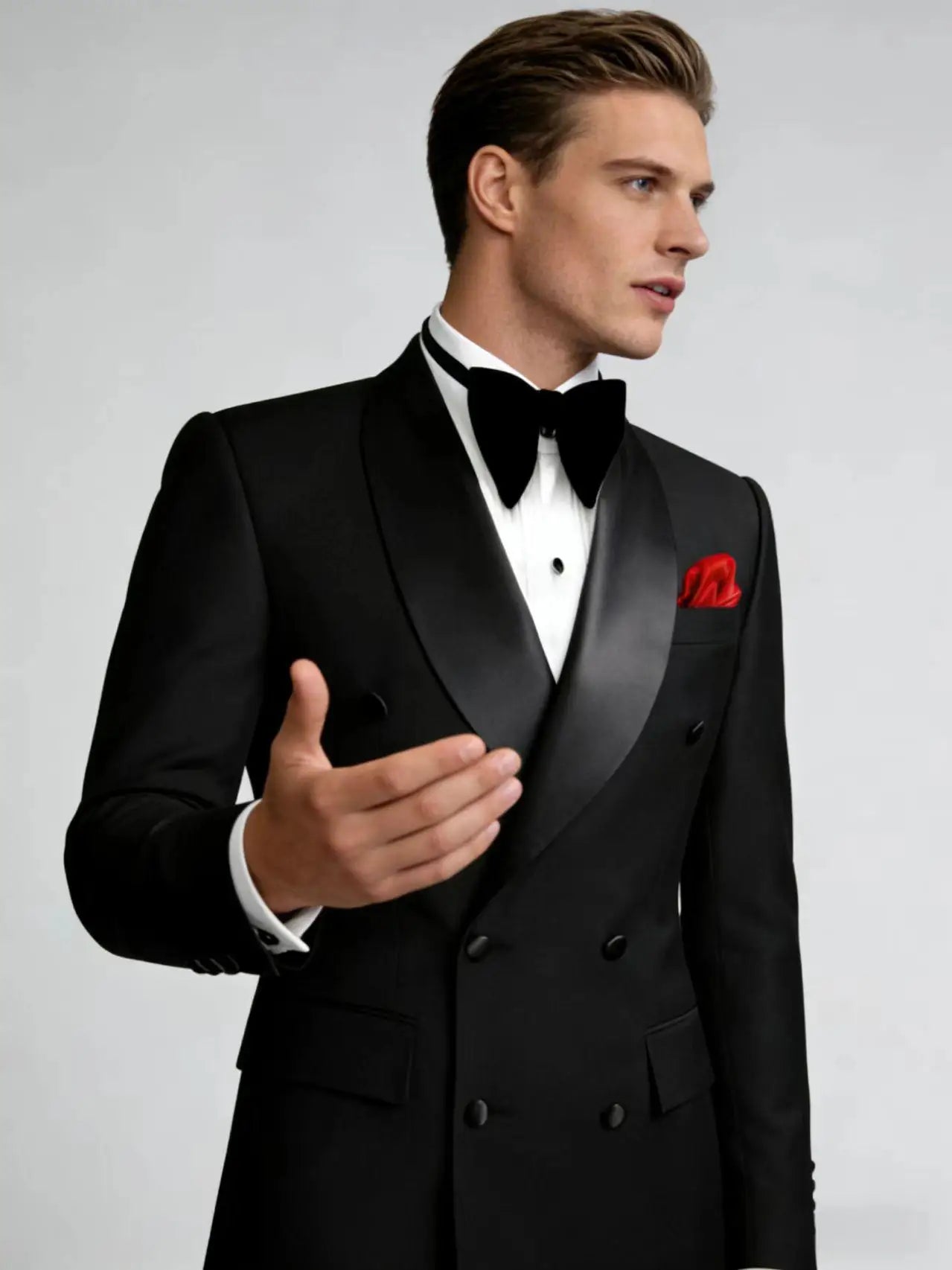 Men's Double Breasted Tuxedo Suit Slim Fit Shawl Lapel Formal Jacket & Pants Set for Wedding Party Prom