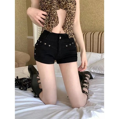 Sexy Low Rise Denim Super Shorts White Women's Summer Rivet Skinny Hot Pant Black Y2k Micro Short Jeans Korean Style Booty Short