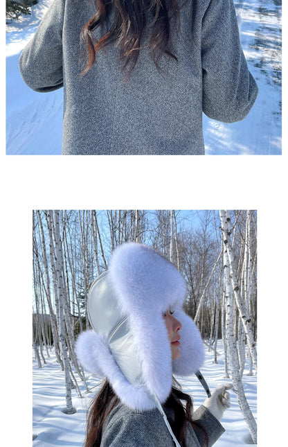 Winter Warm Real Fox Fur Hat Ear-Protecting Hats Women's Genuine Leather Windproof Fox Fur Bomber Hat Thickened Sheepskin Cap