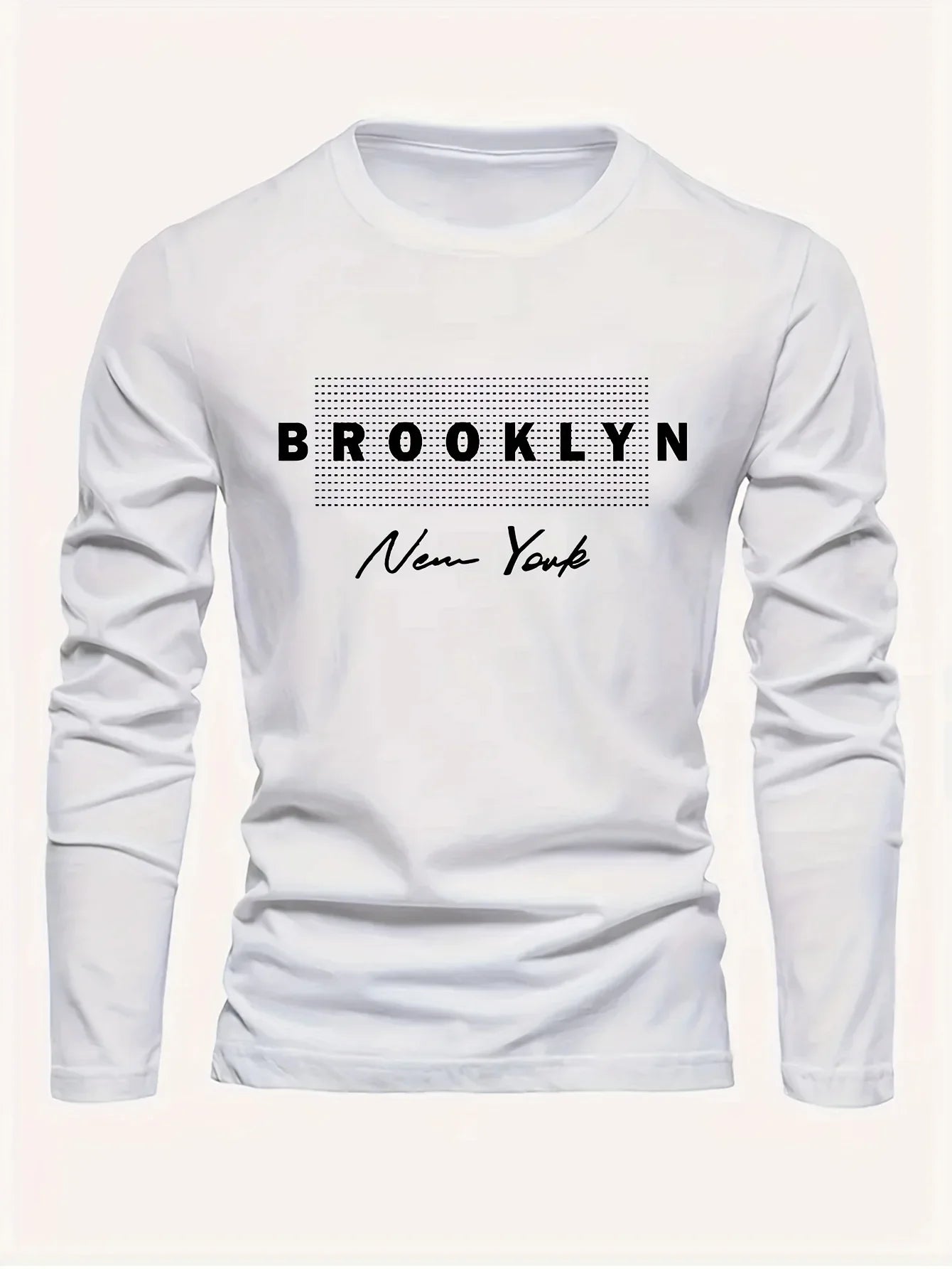 Men's 100% pure cotton loose and comfortable casual sports Brooklyn New York letter printed round neck long sleeved T-shirt top