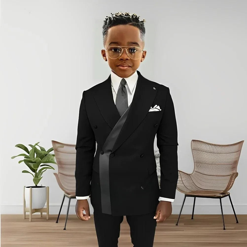 Fashionable Design Double Breasted Boys Suits 2 Pieces Wedding Tuxedo For Kids Formal Elegant Full Sleeve Children's Suit Set