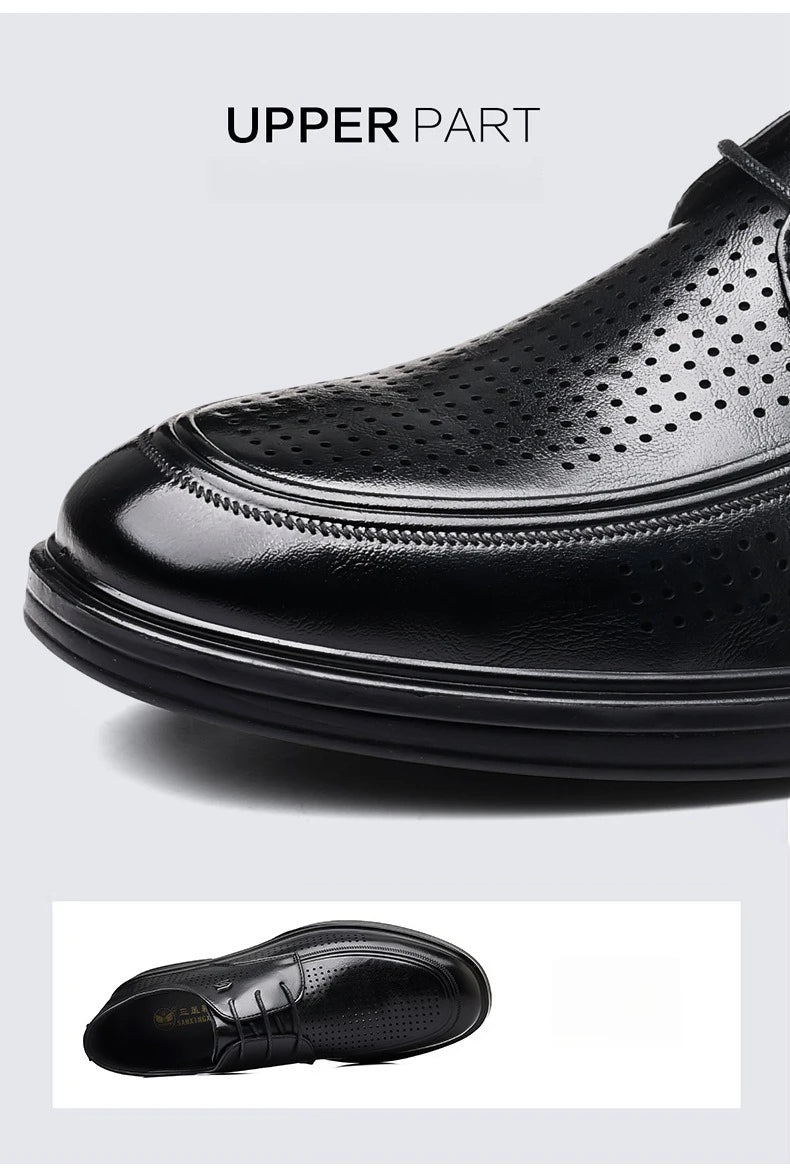 Summer New Hallow Leather Shoes for Men Solid Color Lace Fashion Business Casual Shoe Male Breathable Dress Elegant Shoes Man