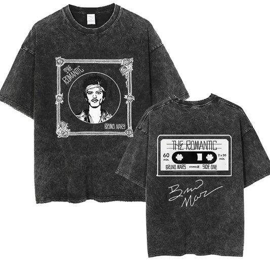 Bruno Mars The Romantic Tour 2026 Vintage Washed T Shirts Men's Women Punk Gothic Fashion Cotton Short Sleeve T-Shirt Streetwear