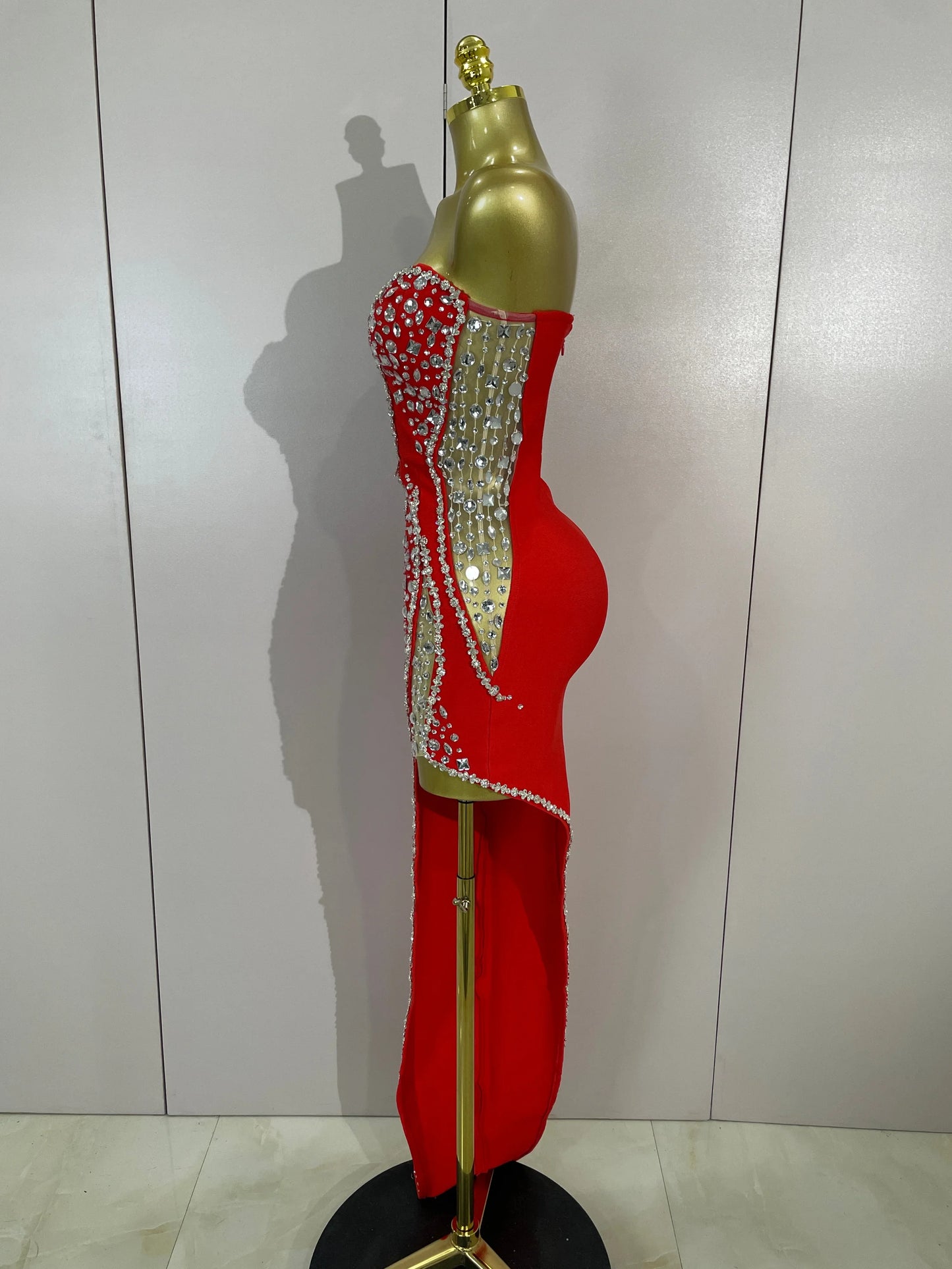 Newest High Quality Sexy Strapless Shinning Rhinestones Bodycon Bandage Long Dress Women Fashion Celebrate Evening Party Vestido
