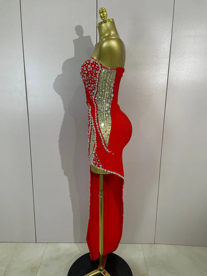 Newest High Quality Sexy Strapless Shinning Rhinestones Bodycon Bandage Long Dress Women Fashion Celebrate Evening Party Vestido