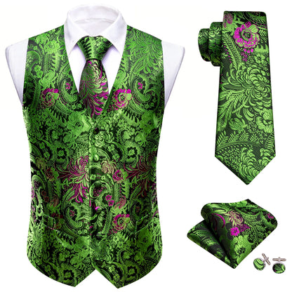 100 Colors Men Vest Tie Hanky Cufflinks Set Waistcoat Paisley Floral Jacquard Sleeveless Jacket Wedding Business