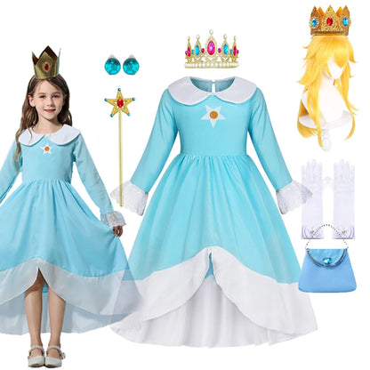 Rosalina Dress Girls Peach Costume Daisy Cosplay Children Birthday Party Carnival Fancy Outfit