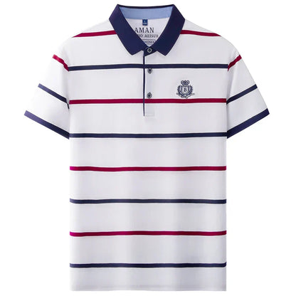 Fashion striped short sleeve men polo shirt summer trend brand letter embroidery design business casual breathable Paul T-shirt