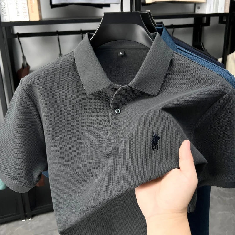 Designer brand 100% cotton short sleeve polo shirt luxury fashion pony embroidery men's business leisure summer new Paul T-shirt