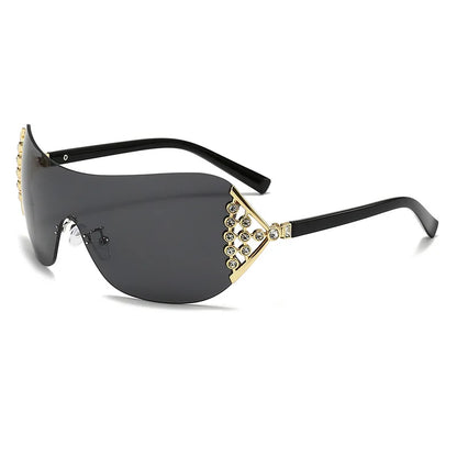 2025 New Ins Diamond Sunglasses Women One-piece Lenses Fan-shaped Sun Glasses Ladies Y2K Trendy Rimless Alloy Legs Punk UV400