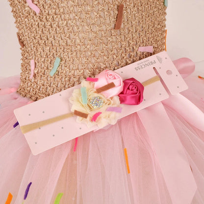 Sweet Ice Cream Candy-Themed Girls Dress for Kids Birthday Carnival Party Rainbow Tutu Children's Costume Wedding Outfits