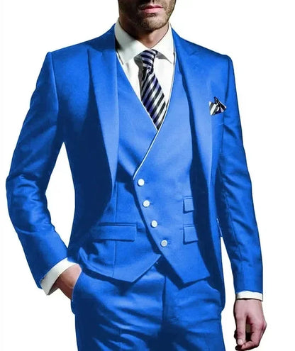 Men wedding Suit Notched Lable Navy Groomsuit Blazer One Button Formal Business Suits Tuxedo ( Blazer+vest+Pant) suits For Men