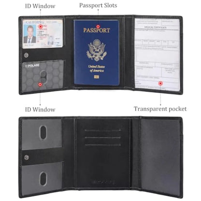 Polare Napa Leather Pilot Wallet Passport Holder RFID Blocking Tri-fold Travel Cover Document Organizer for Aviation Profession