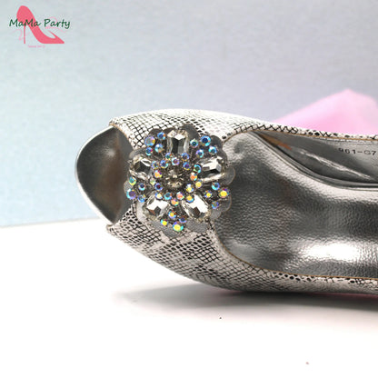 Special Design New Coming INS Hot Sale African Women Shoes and Bag Set in Pink Color with Shinning Crystal for Party